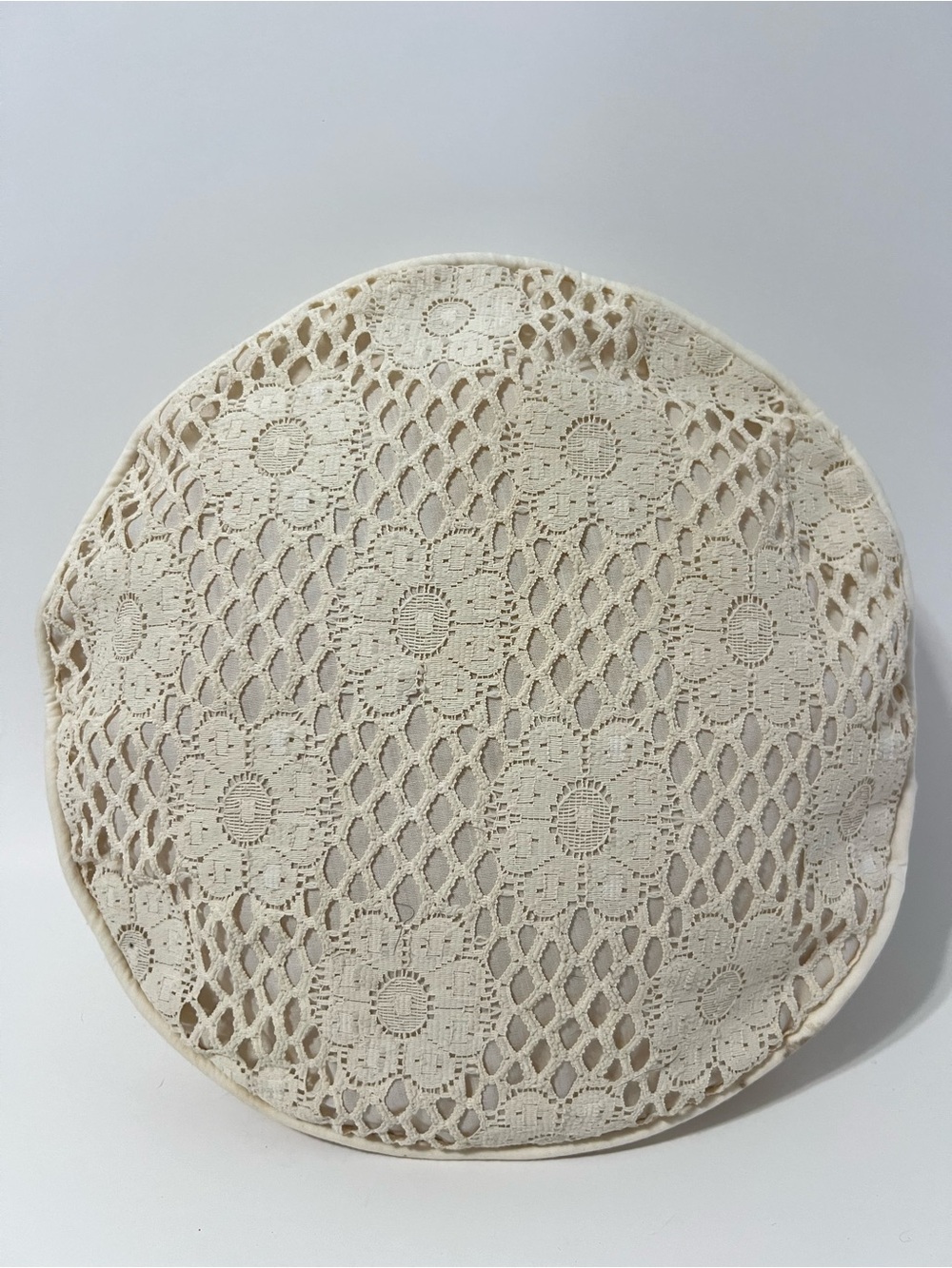 Vintage Crochet Lace Boho Cottagecore Grannycore Round Throw Pillow Cream - Picture 2 of 8